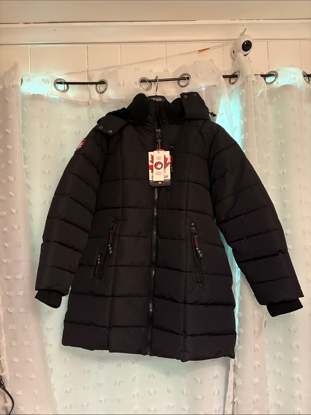 Insulated Black Quilted winter Coat with Hood